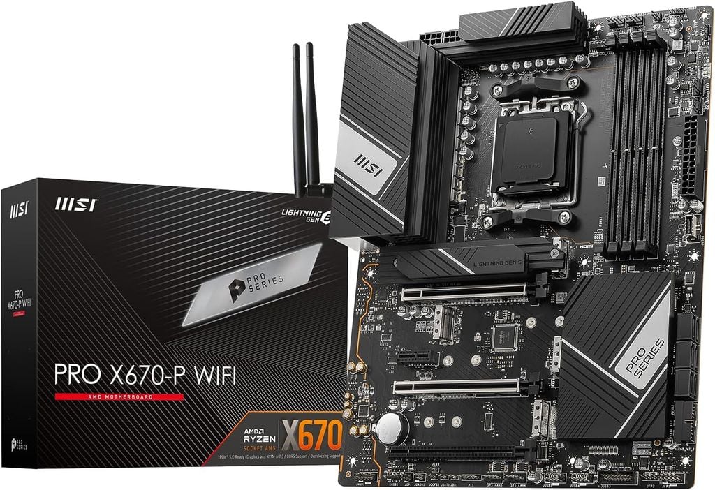 Mainboard MSI PRO X670-P WiFi ProSeries Motherboard (X670 AM5, DDR5, PCIe 4.0, SATA 6Gb/s, M.2, USB 3.2 Gen 2, Wi-Fi 6E, HDMI/DP, ATX)