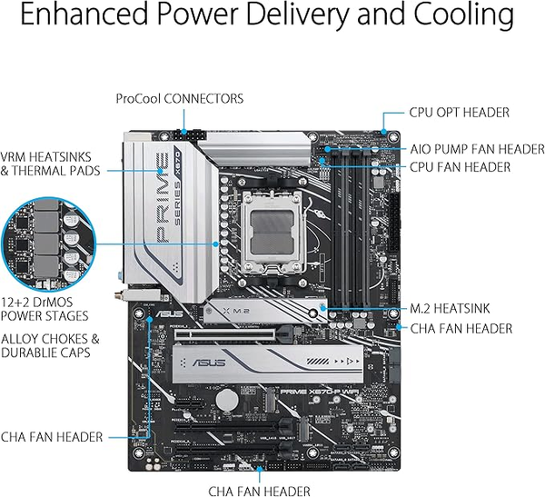  Mainboard ASUS Prime X670-P WiFi AMD X670 AM5 Ryzen™ Desktop 9000 8000 & 7000 ATX Motherboard with Three M.2 Slots, DDR5, USB 3.2 Gen 2x2 Type-C®, USB4® Support, WiFi 6 and 2.5Gb Ethernet 