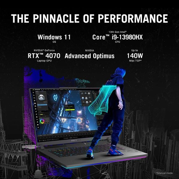  Laptop ASUS ROG Strix G16 (2023) Gaming Laptop, 16” 16:10 FHD 165Hz, GeForce RTX 4070, Intel Core i9-13980HX, 16GB DDR5, 1TB PCIe SSD, Wi-Fi 6E, Windows 11, G614JI-AS94, Eclipse Gray 