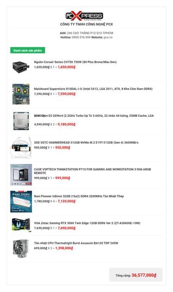  Bộ máy PCX Intel Xeon Dual 44 core - 2696v4 - NVIDIA GeForce RTX 3060 12GB - X10 Supermicro - 512GB SSD NVMe -128GB RAM - 750W- Windows 11 Gaming Workstaion Desktop PC 