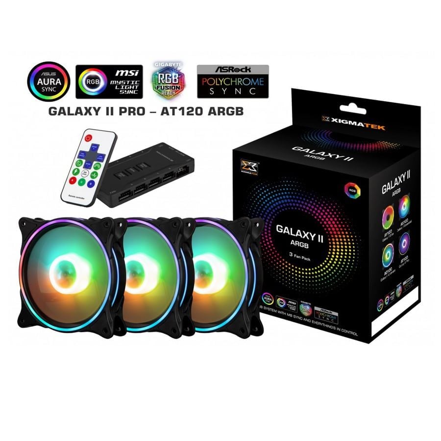 Xigmatek Galaxy Ii Pro - At120 ARGB (En42128): Hub & Small Ring Fan (Pack X3, Controller, Power Hub)