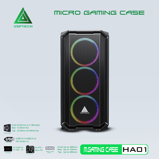 CASE MINI-TOWER GAMING HA01 3 FAN RGB