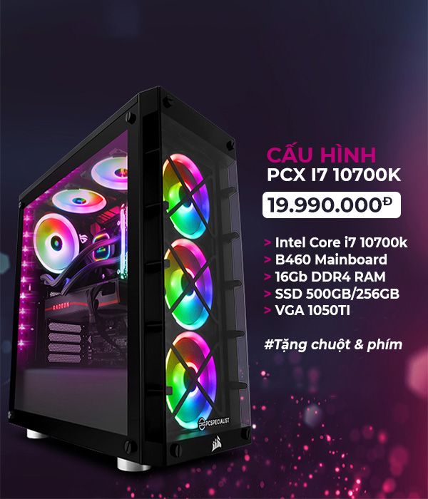 PCX CẤU HÌNH CORE i7 10700K | 16GB |  500GB | VGA 1050TI