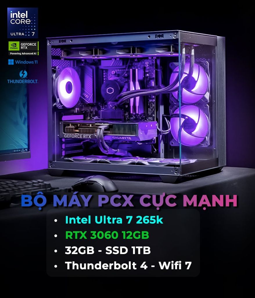 PCX ULTRA 7 265KF | 32GB DDR5 | 1TB SSD | NVIDIA RTX 3060 12GB | Wifi 7