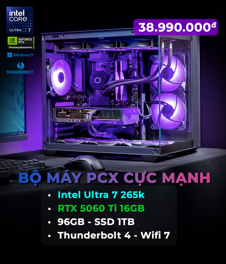 PCX ULTRA 7 265K | 96GB DDR5 | 1TB SSD | NVIDIA RTX 5060 Ti 16GB | Thunderbolt 4 | Wifi 7