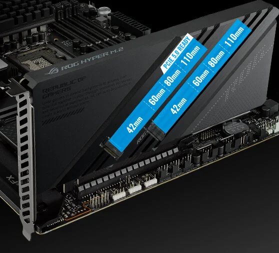  Mở rộng 2 SSD M2 gen4 ASUS ROG HYPER M.2 CARD PCIE NVME M.2 EXPANSION CARD WITH HEATSINK 
