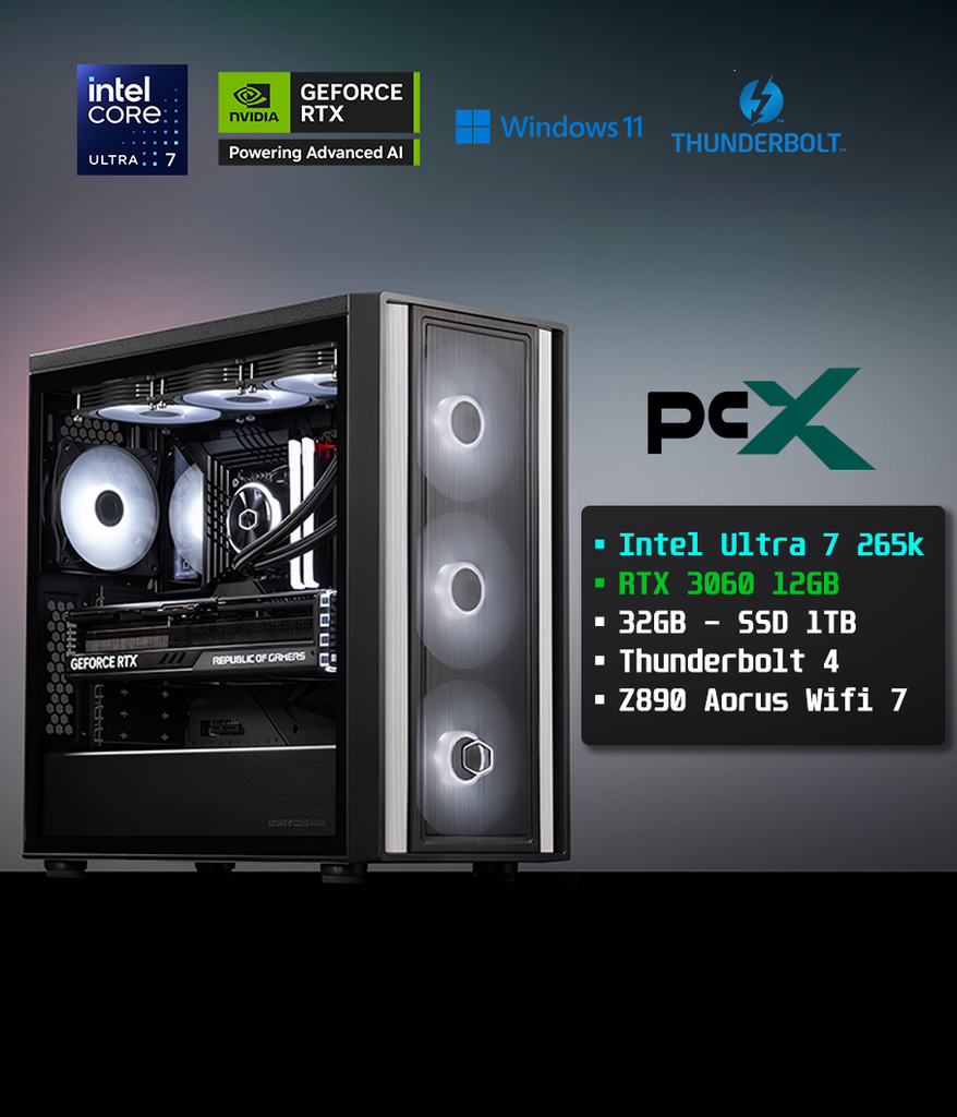 PCX ULTRA 7 265KF | 32GB DDR5 | 1TB SSD | NVIDIA RTX 3060 12GB | Wifi 7