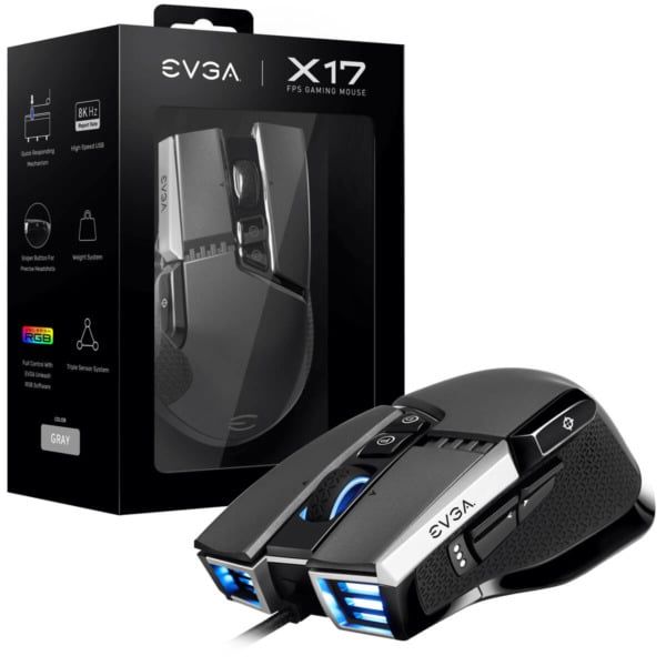 Chuột EVGA X17 Gaming Mouse – Wired – Grey – Customizable – 16,000 DPI – 5 Profiles – 10 Buttons – Ergonomic