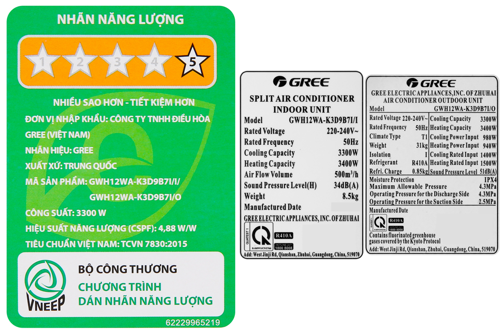 Máy điều hòa 2 chiều Gree Inverter 1.5 HP GWH12WA-K3D9B7I