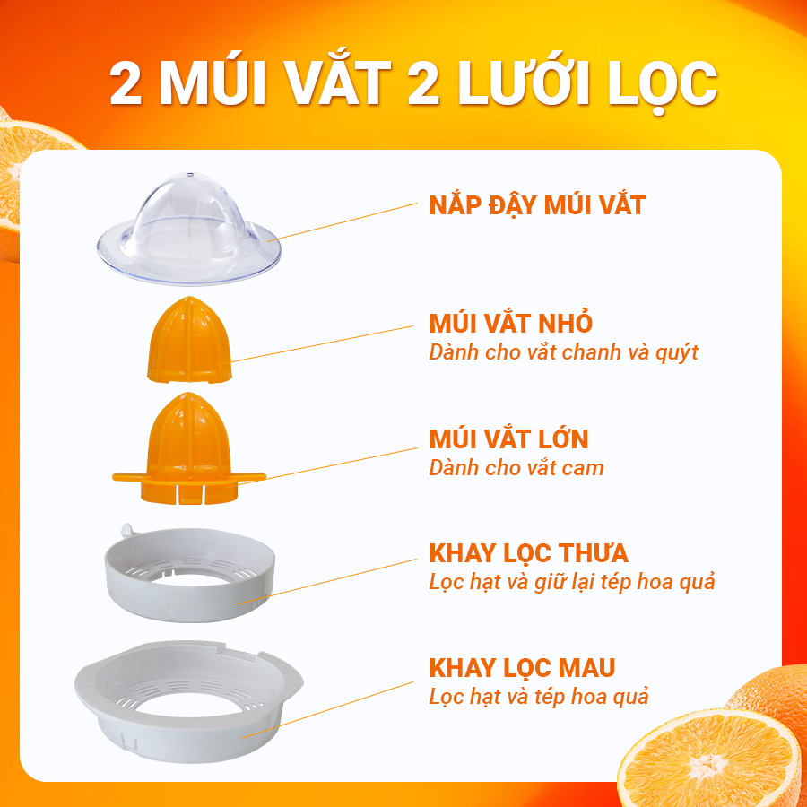 Máy vắt cam 2 lưới lọc, 2 múi vắt Hichiko HC-3403G