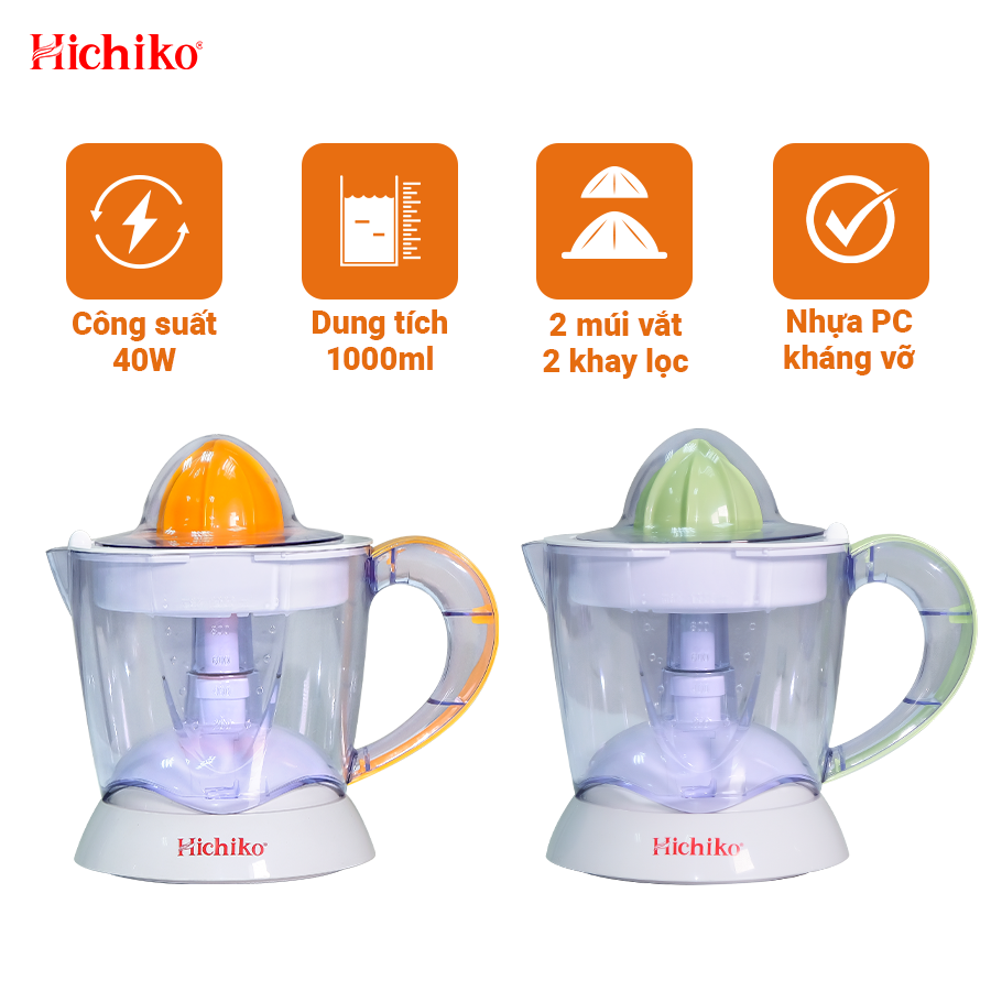 Máy vắt cam 2 lưới lọc, 2 múi vắt Hichiko HC-3403G