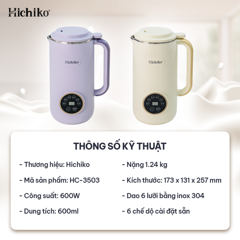 Máy làm sữa hạt 600ml 6in1 Hichiko HC-3503