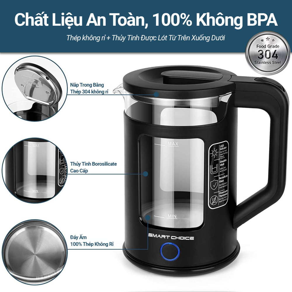 Ấm siêu tốc Smartchoice 1.7L SCG – K001