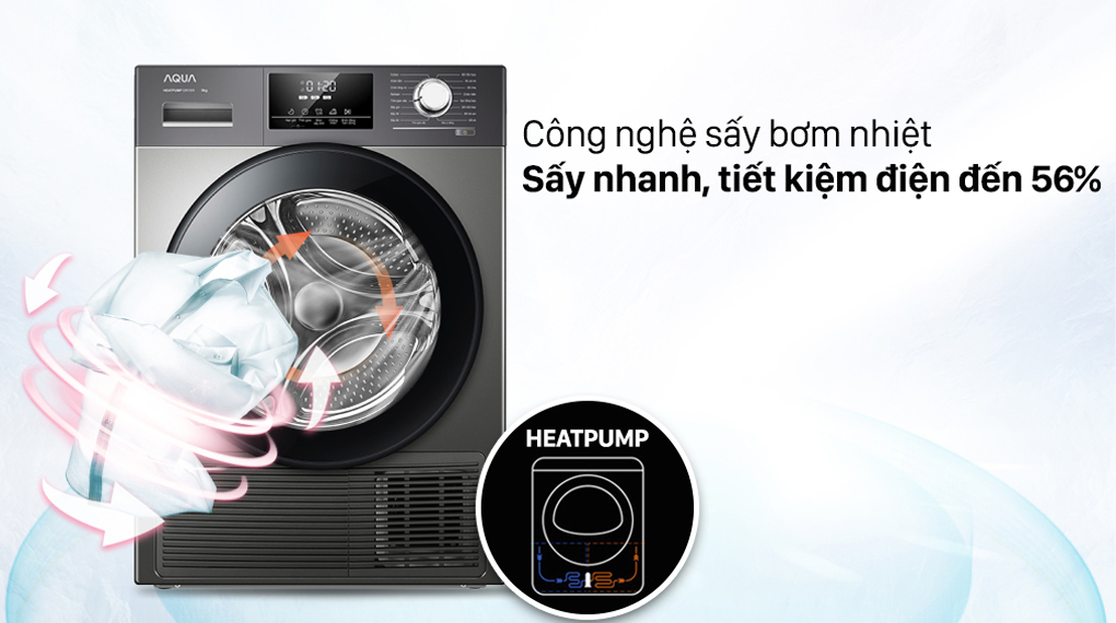 Máy sấy bơm nhiệt AQUA 9 Kg AQH-H900G PS