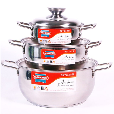Bộ nồi inox 3 chiếc Sunhouse SH335 (16-20-24cm)