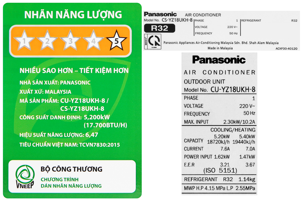 Điều hòa 2 chiều Inverter Panasonic 17700 BTU CU/CS-YZ18UKH-8