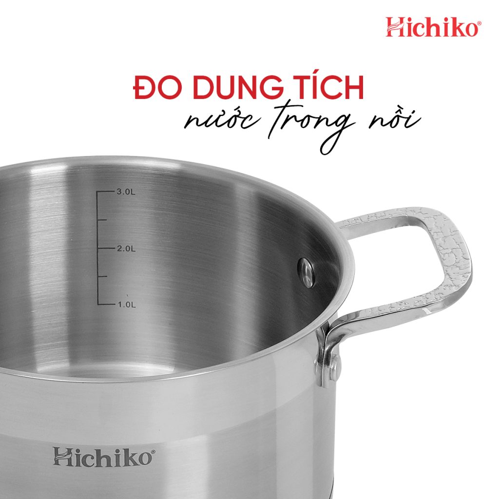 Bộ nồi Inox 304 đáy 5 lớp Hichiko HC-1323, họa tiết vân chìm bền vĩnh cửu, sang trọng