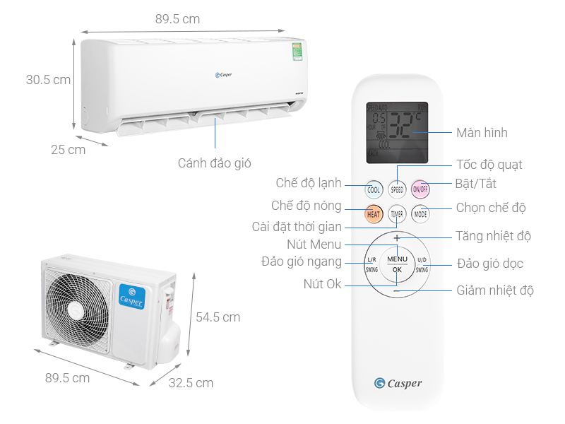 Điều hòa Casper 1 chiều Inverter 18.000BTU GC-18IS32