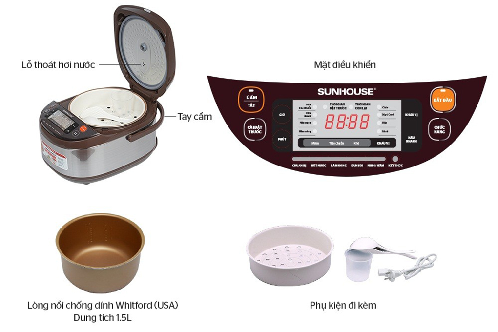 Nồi cơm điện tử Sunhouse 1.5 lít SHD8905C