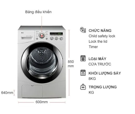 Máy sấy LG 8kg DR-80BW Dual Inverter