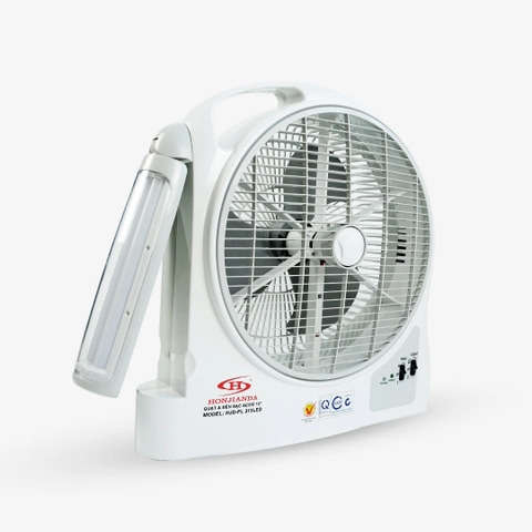 Quạt sạc tích điện dạng hộp Honjianda FL313 - tích hợp đèn LED hỗ trợ cúp điện