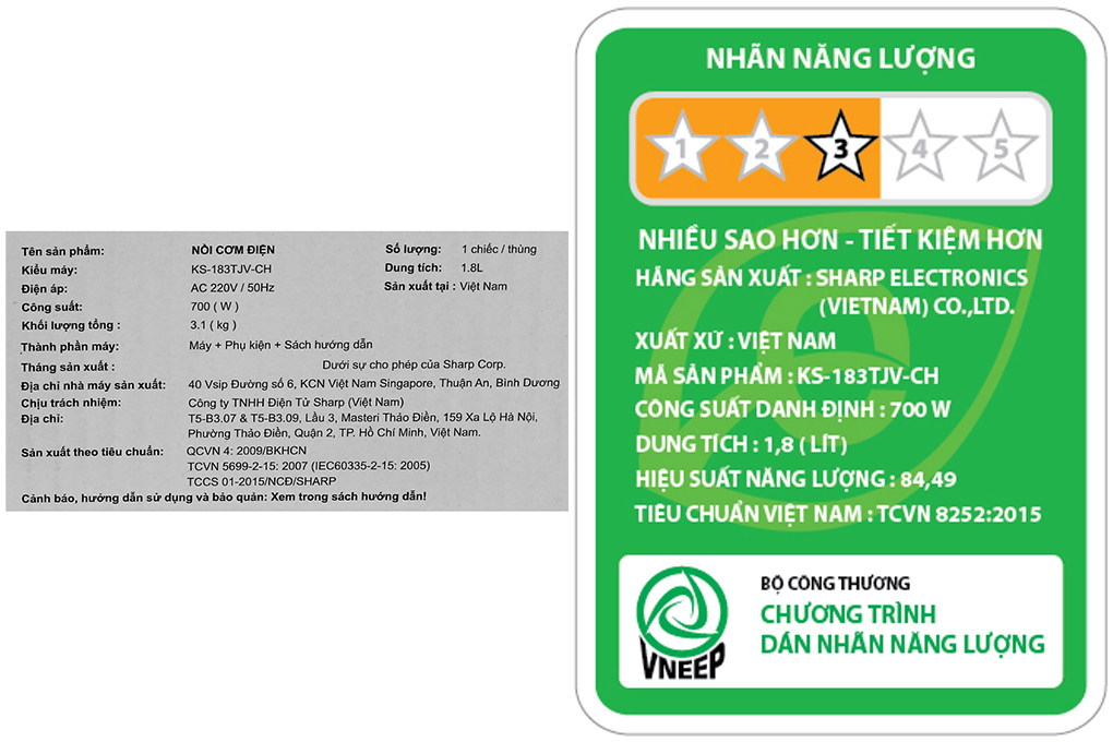 Nồi cơm điện nắp gài Sharp 1.8 lít KS-183TJV-CH