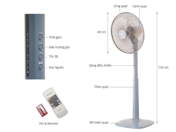 Quạt cây Panasonic F-409KB - Xanh - Có điều khiển