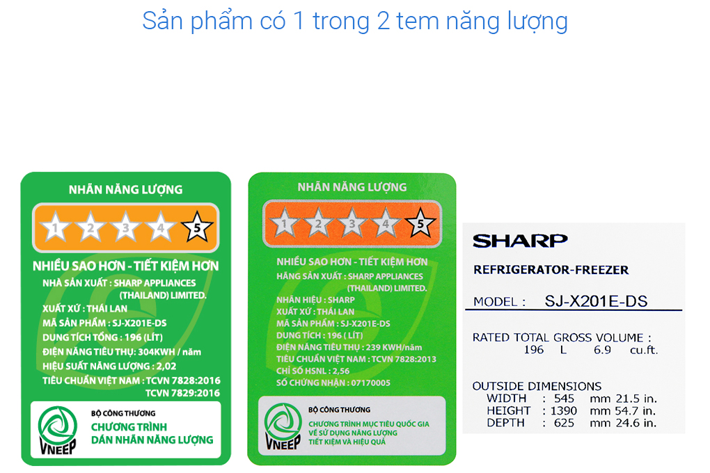 Tủ lạnh Sharp Inverter 196 lít SJ-X201E-DS