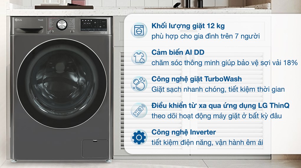 Máy giặt lồng ngang LG AI DD Inverter 12Kg FV1412S3B