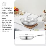 Chảo Inox Chống Dính Tự Nhiên Olivo Steve 2655 Đường Kính 26cm, Sâu 5.5cm, Nấu Được Trên Mọi Loại Bếp