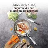 Chảo Inox Chống dính tự nhiên Olivo Steve X Pro - Đáy 5 Lớp, Đường Kính 24cm. Nấu Được Trên Mọi Loại Bếp