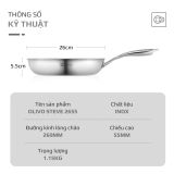 Chảo Inox Chống Dính Tự Nhiên Olivo Steve 2655 Đường Kính 26cm, Sâu 5.5cm, Nấu Được Trên Mọi Loại Bếp