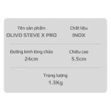 Chảo Inox Chống dính tự nhiên Olivo Steve X Pro - Đáy 5 Lớp, Đường Kính 24cm. Nấu Được Trên Mọi Loại Bếp
