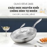 Chảo Inox Chống Dính Tự Nhiên Olivo Steve 2655 Đường Kính 26cm, Sâu 5.5cm, Nấu Được Trên Mọi Loại Bếp