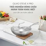 Chảo Inox Chống dính tự nhiên Olivo Steve X Pro - Đáy 5 Lớp, Đường Kính 24cm. Nấu Được Trên Mọi Loại Bếp