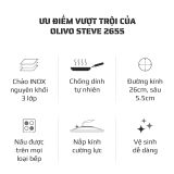 Chảo Inox Chống Dính Tự Nhiên Olivo Steve 2655 Đường Kính 26cm, Sâu 5.5cm, Nấu Được Trên Mọi Loại Bếp