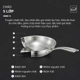 Chảo Inox Chống dính tự nhiên Olivo Steve X Pro - Đáy 5 Lớp, Đường Kính 24cm. Nấu Được Trên Mọi Loại Bếp