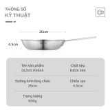 Chảo Inox Olivo P2045 – Chống Dính Tự Nhiên, Đáy 3 Lớp, Đường Kính 20cm Nấu Được Trên Mọi Loại Bếp
