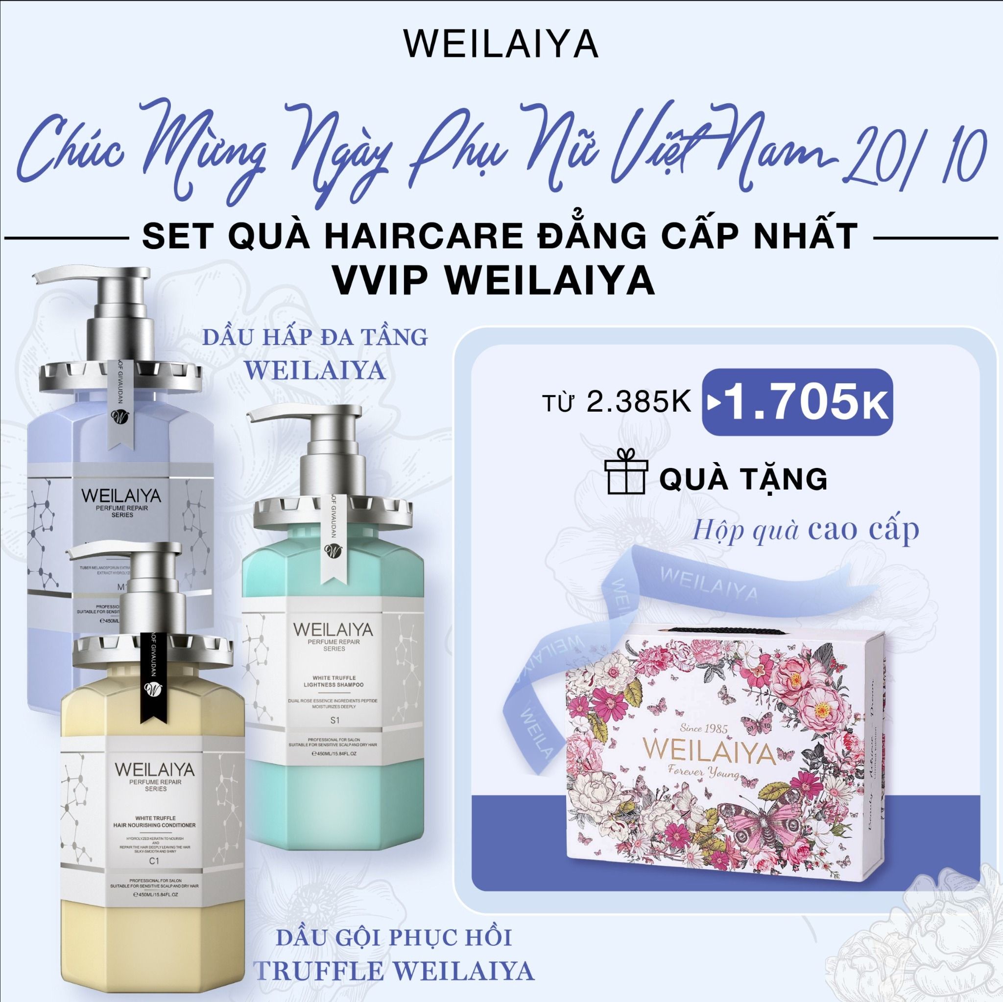  Set hộp quà Hoa 1 cặp gội xả phục hồi + 1 dầu hấp 