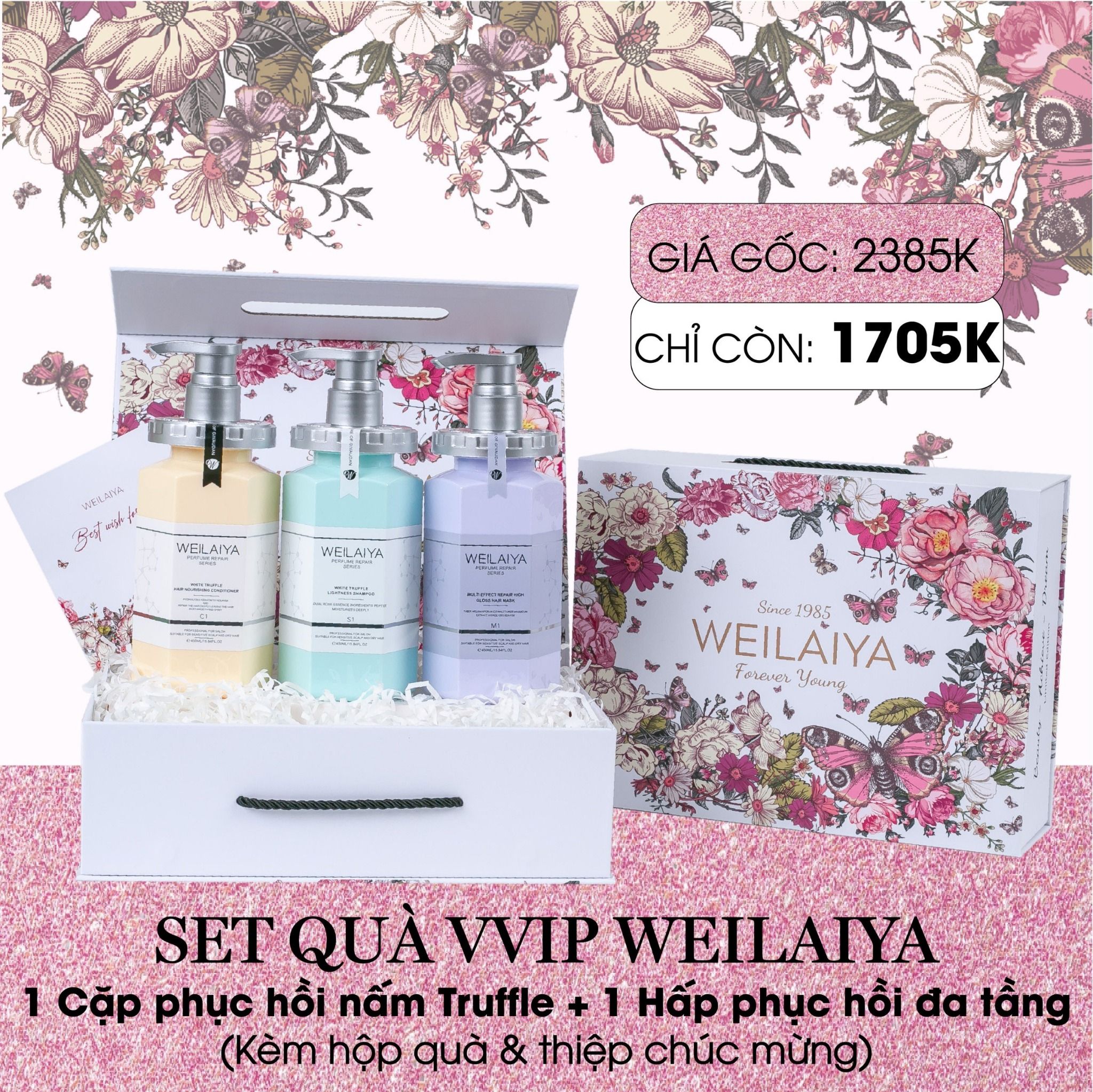  Set hộp quà Hoa 1 cặp gội xả phục hồi + 1 dầu hấp 