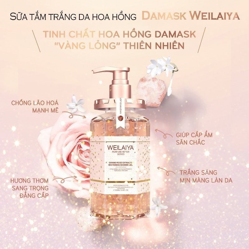  Combo 2 chai sữa tắm trắng da cánh hoa hồng Damask Weilaiya Grand Rose Extracts Whitening Shower Gel 450ml 