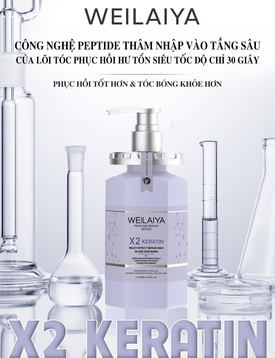  Hấp đa tầng phục hồi liên kết tóc Weilaiya X2 Keratin 450ml 