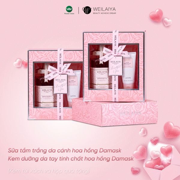  Hộp quà PINK ROSE 1 sữa tắm hoa hồng + Kem tay 