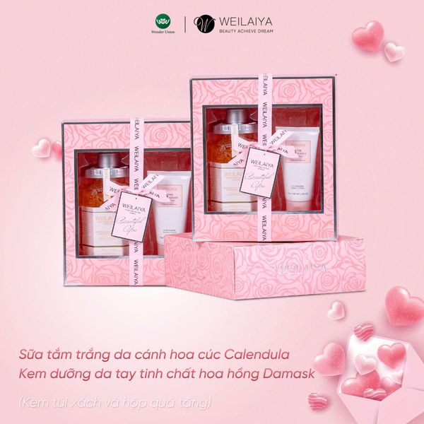  Hộp quà PINK ROSE 1 sữa tắm hoa cúc +  Kem tay 
