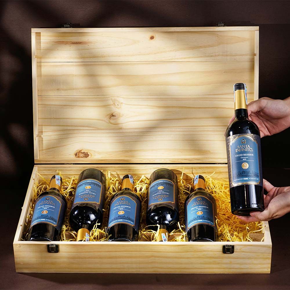 Hộp Quà Rượu Vang 6 chai Vang Đỏ Santa Infinito Grand Reserve Hộp Gỗ