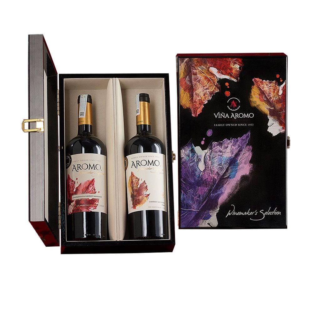 Hộp Quà Rượu Vang Hộp Sơn Mài 2 Chai Aromo Winemaker's Selection Viña Aromo