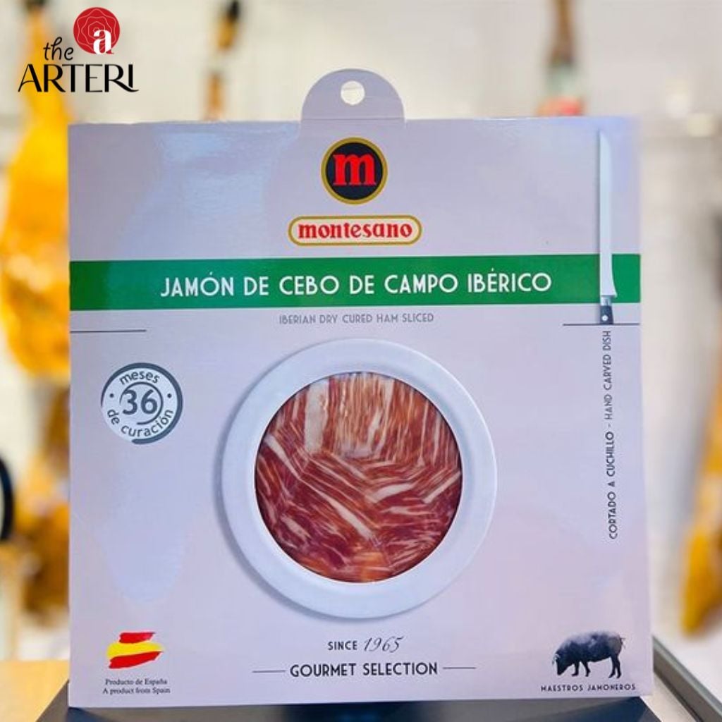 Đùi Sau Heo Muối Iberico Cebo de Campo 36 Tháng Gói Cắt Lát Bằng Tay 100g Montesano