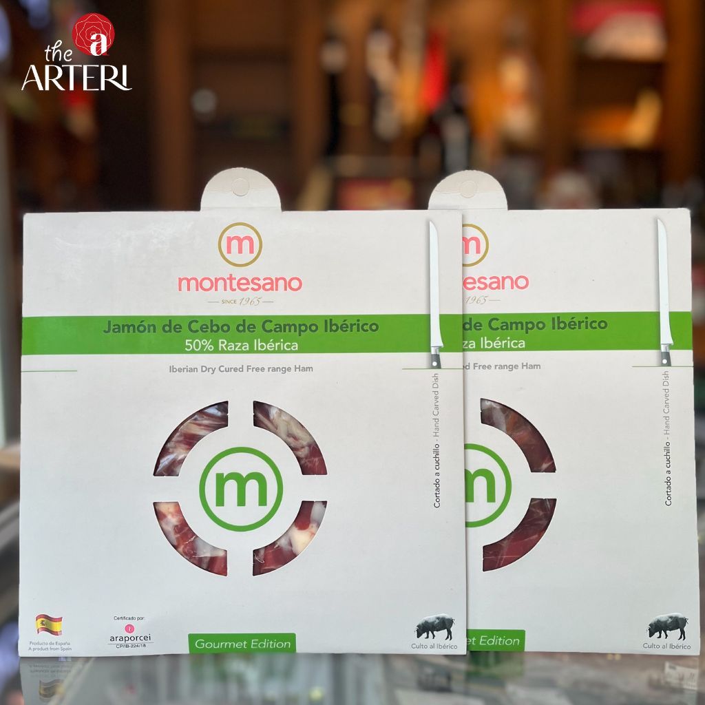 Đùi Sau Heo Muối Iberico Cebo de Campo 36 Tháng Gói Cắt Lát Bằng Tay 100g Montesano