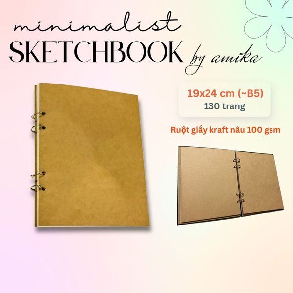  Sổ còng Sketchbook - ruột giấy kraft - Bìa trơn 