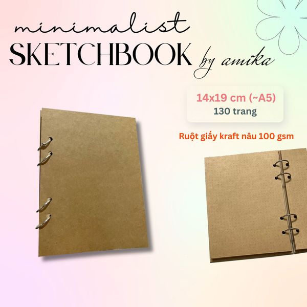  Sổ còng Sketchbook - ruột giấy kraft - Bìa trơn 
